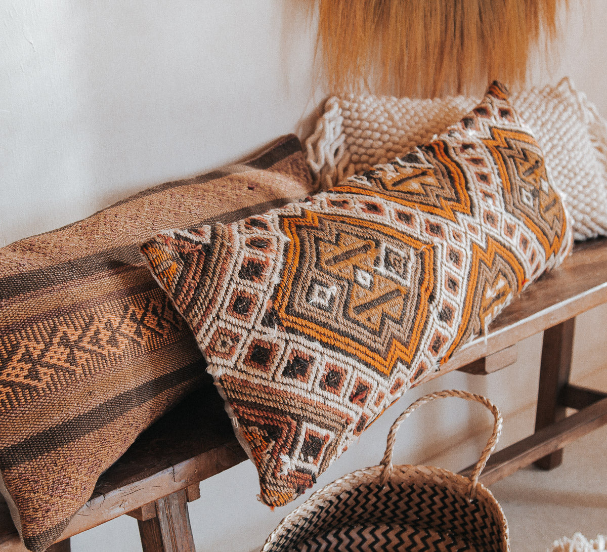 vintage boho turkish kilim lumbar cushion couch bed pillow