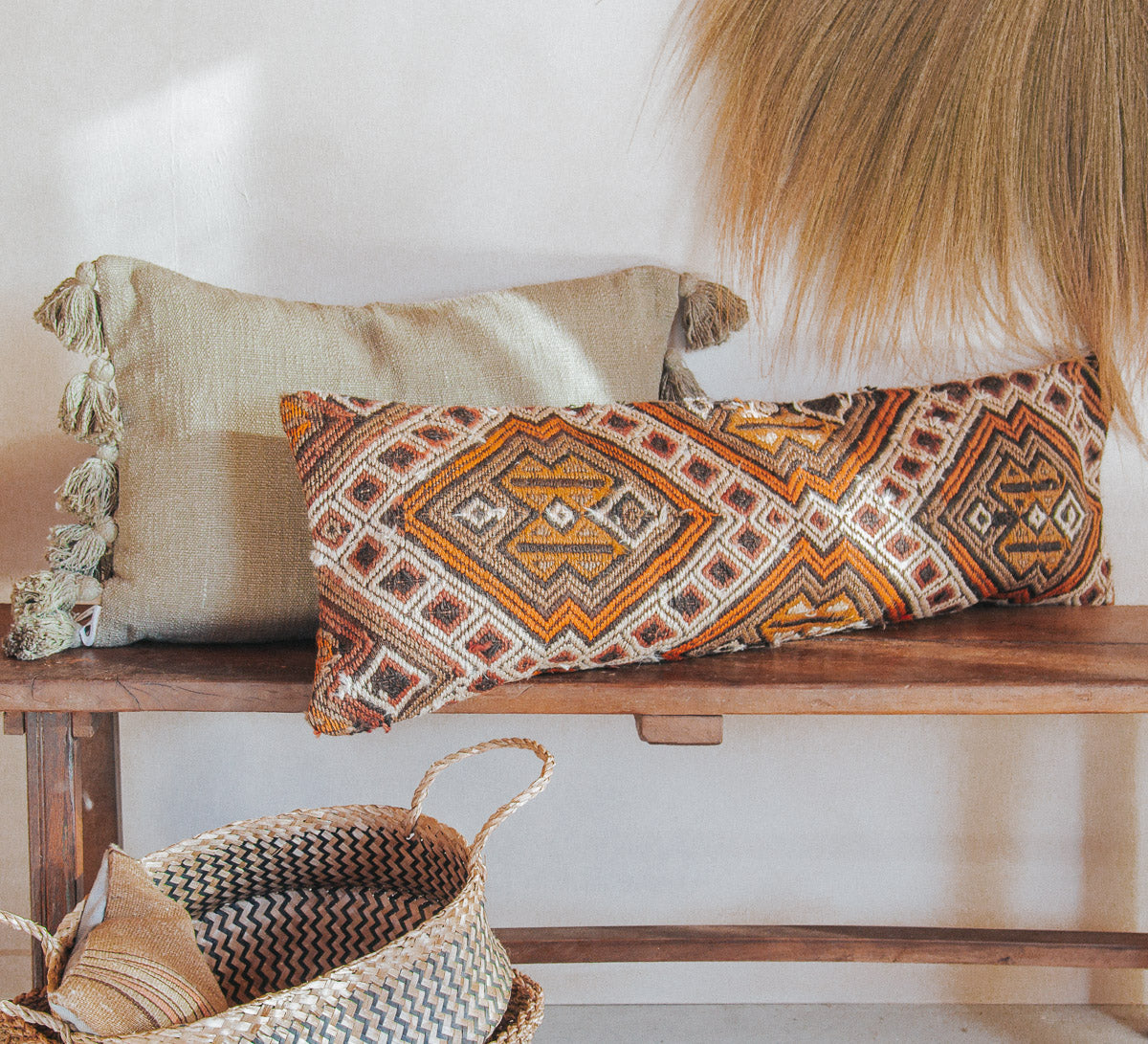 vintage boho turkish kilim lumbar cushion couch bed pillow