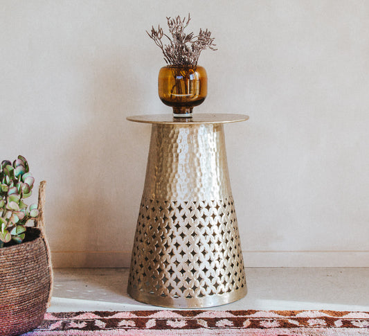 designer boho scandi aluminium cutout hammered metal side table