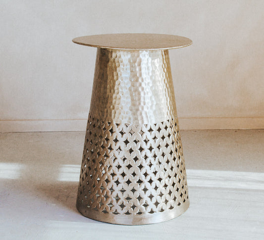 designer boho scandi aluminium cutout hammered metal side table