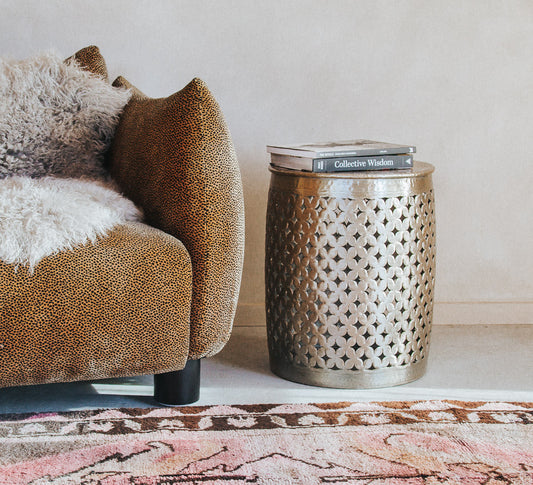 designer boho scandi aluminium cutout hammered metal side table