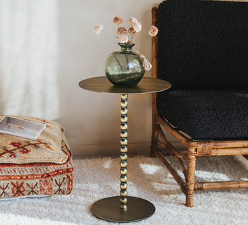 boho vintage brushed brass gold wine side table