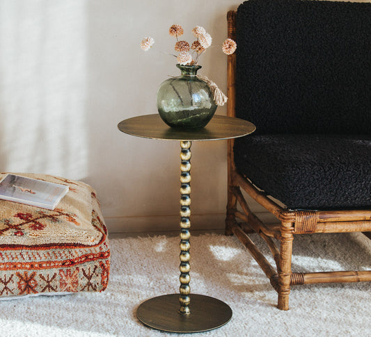 boho vintage brushed brass gold wine side table