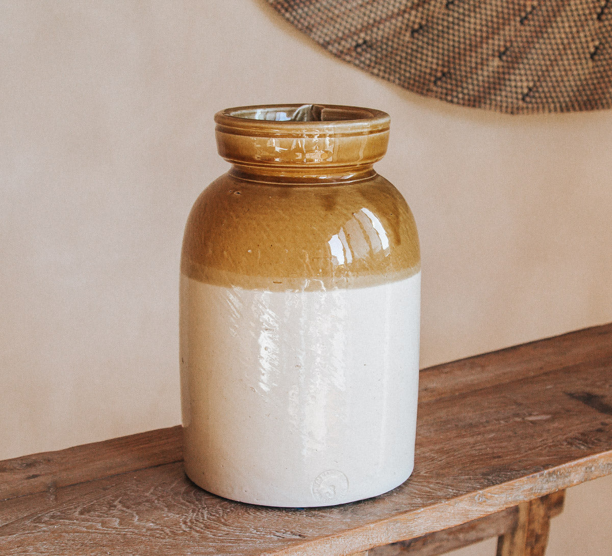 rustic boho scandi bohemian vintage stone glazed salt crock