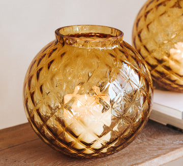 vintage boho amber glass candle holder