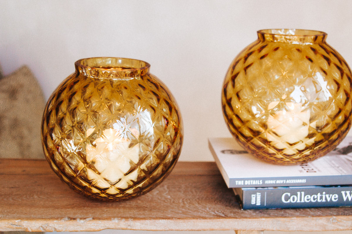 vintage boho amber glass candle holder