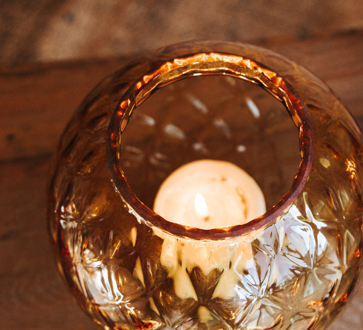 vintage boho amber glass candle holder