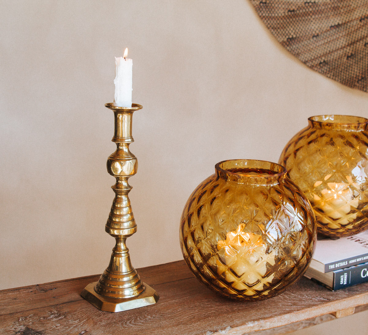 vintage boho brass candle holder
