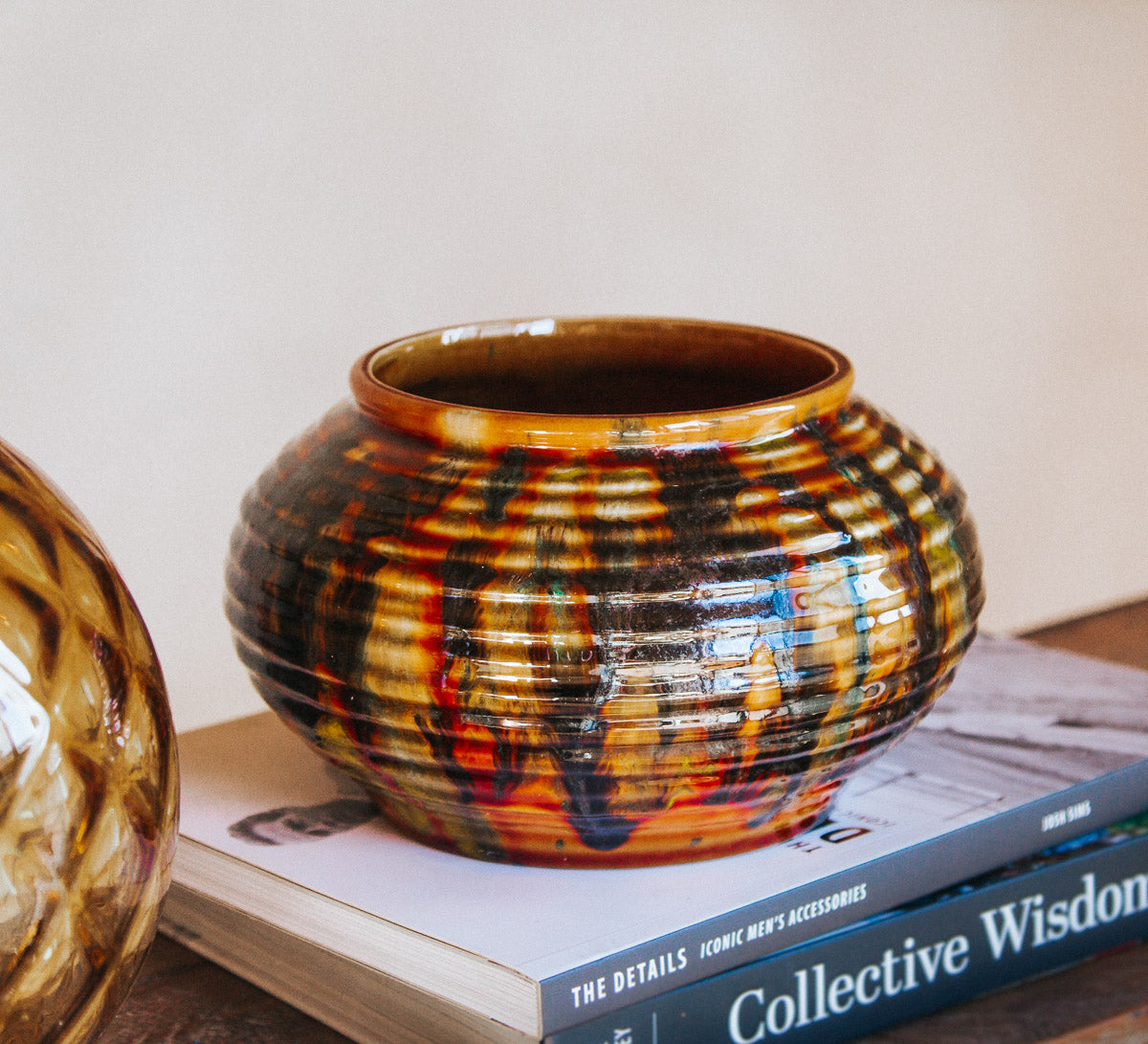 vintage studio pottery vase in sunset yellow glaze