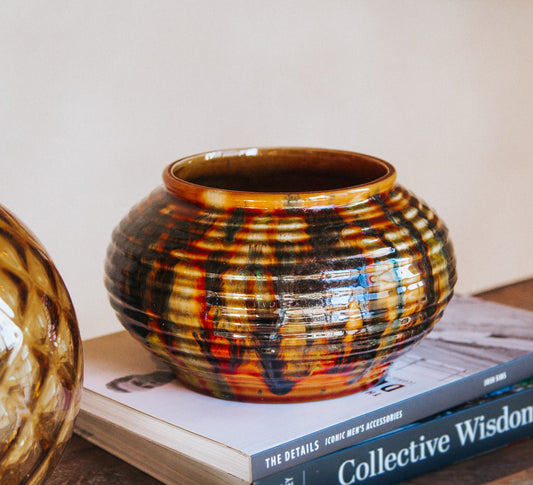 vintage studio pottery vase in sunset yellow glaze