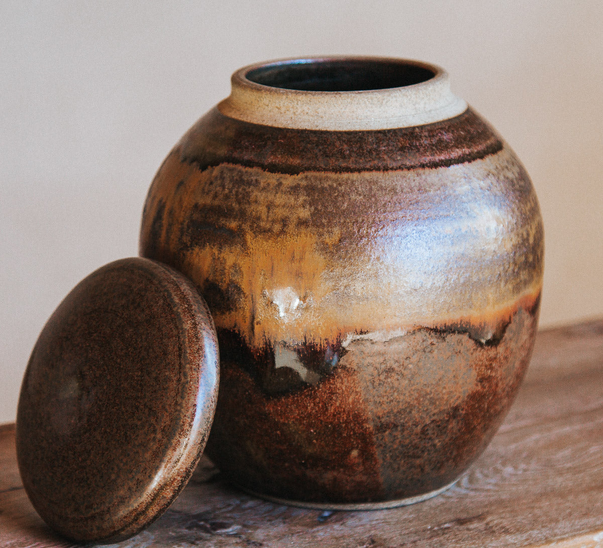 vintage boho earthy pottery storage vessel in earthy brown tones