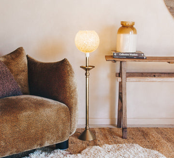 vintage boho brass lamp with amber gold glass shade