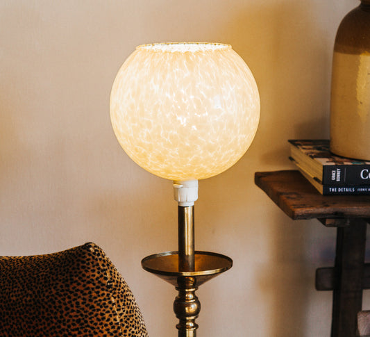 vintage boho brass lamp with amber gold glass shade