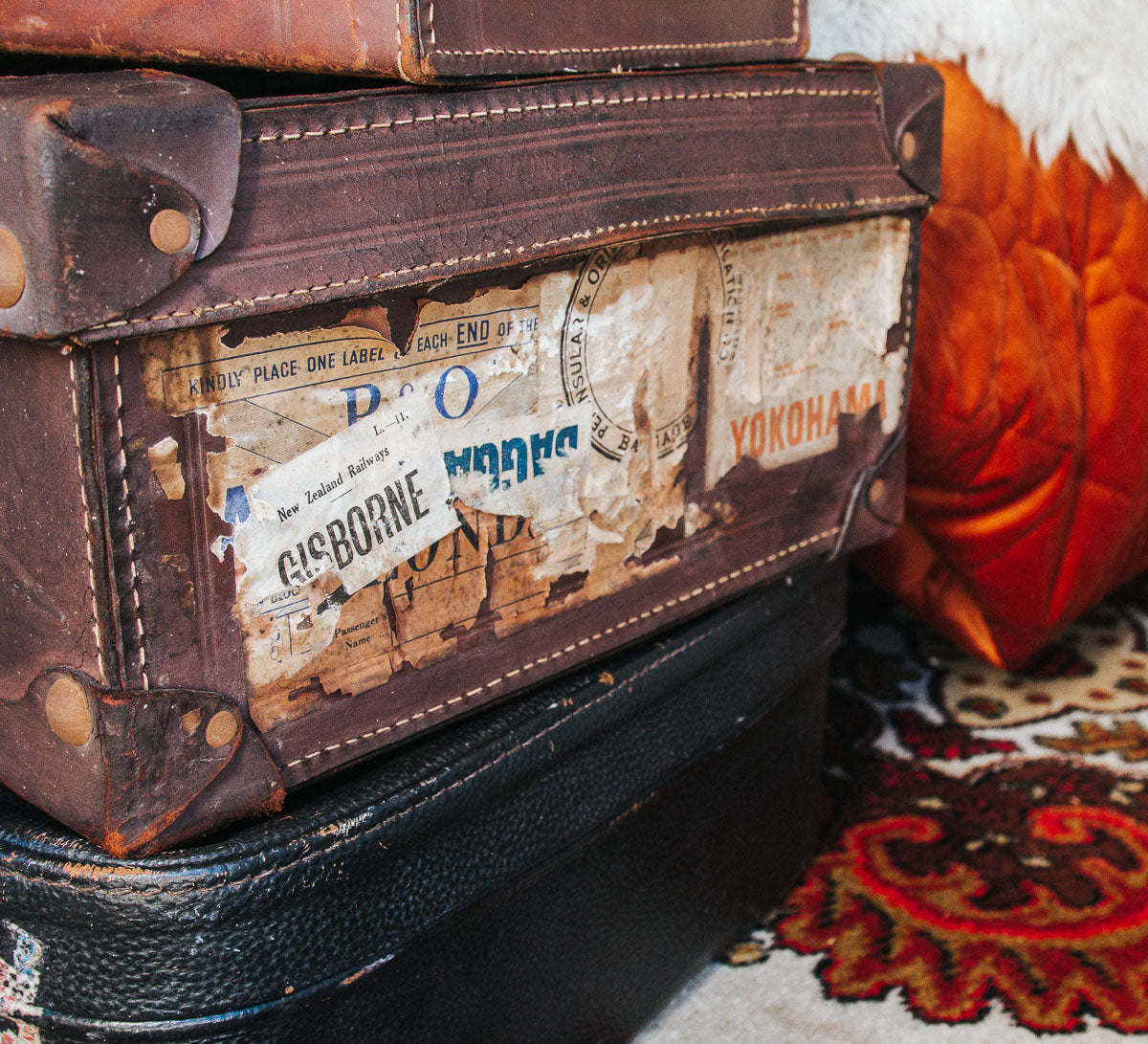 vintage retro leather boho suitcase