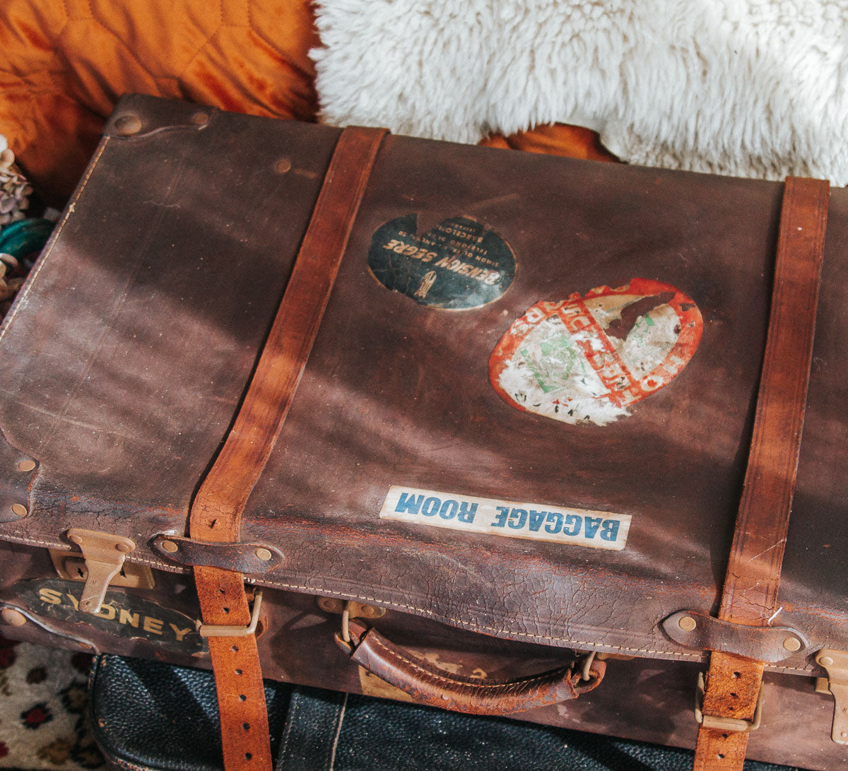 vintage retro leather boho suitcase