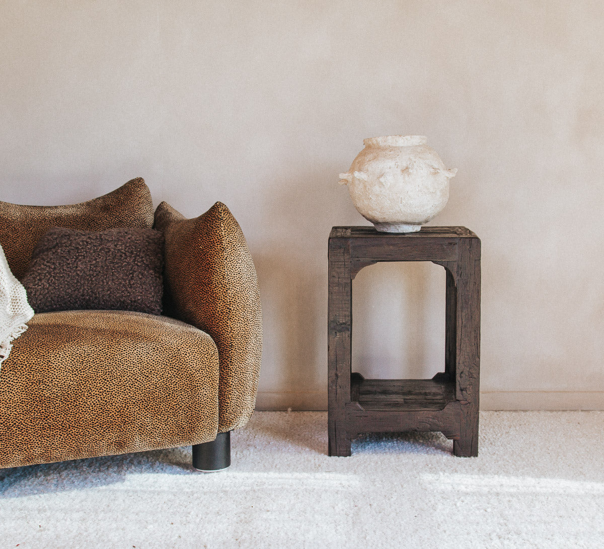 rustic  designer boho reclaimed wooden chunky side table with magazine rack holder 