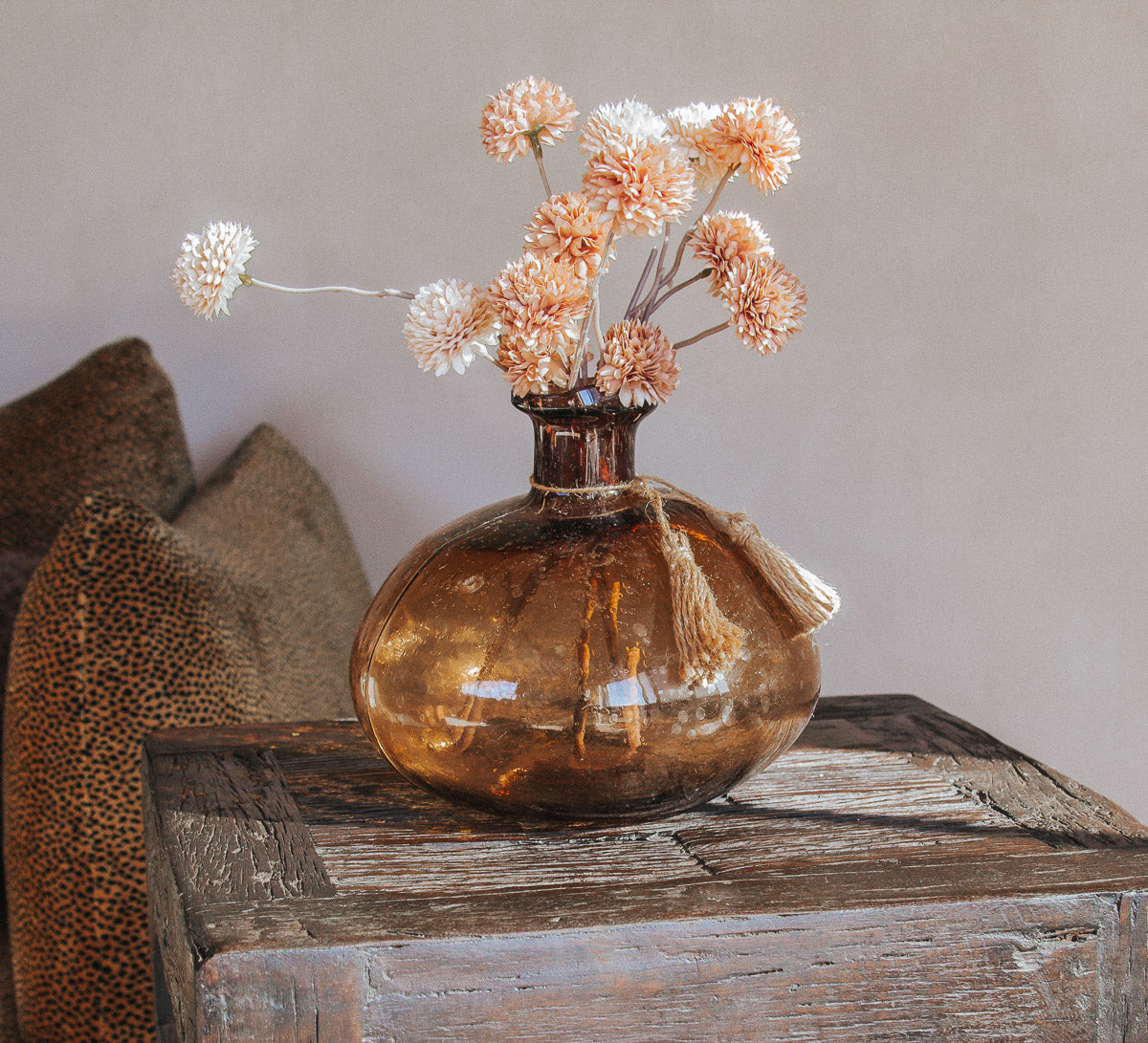 designer boho amber brown recycled glass vase handmade by madam stoltz