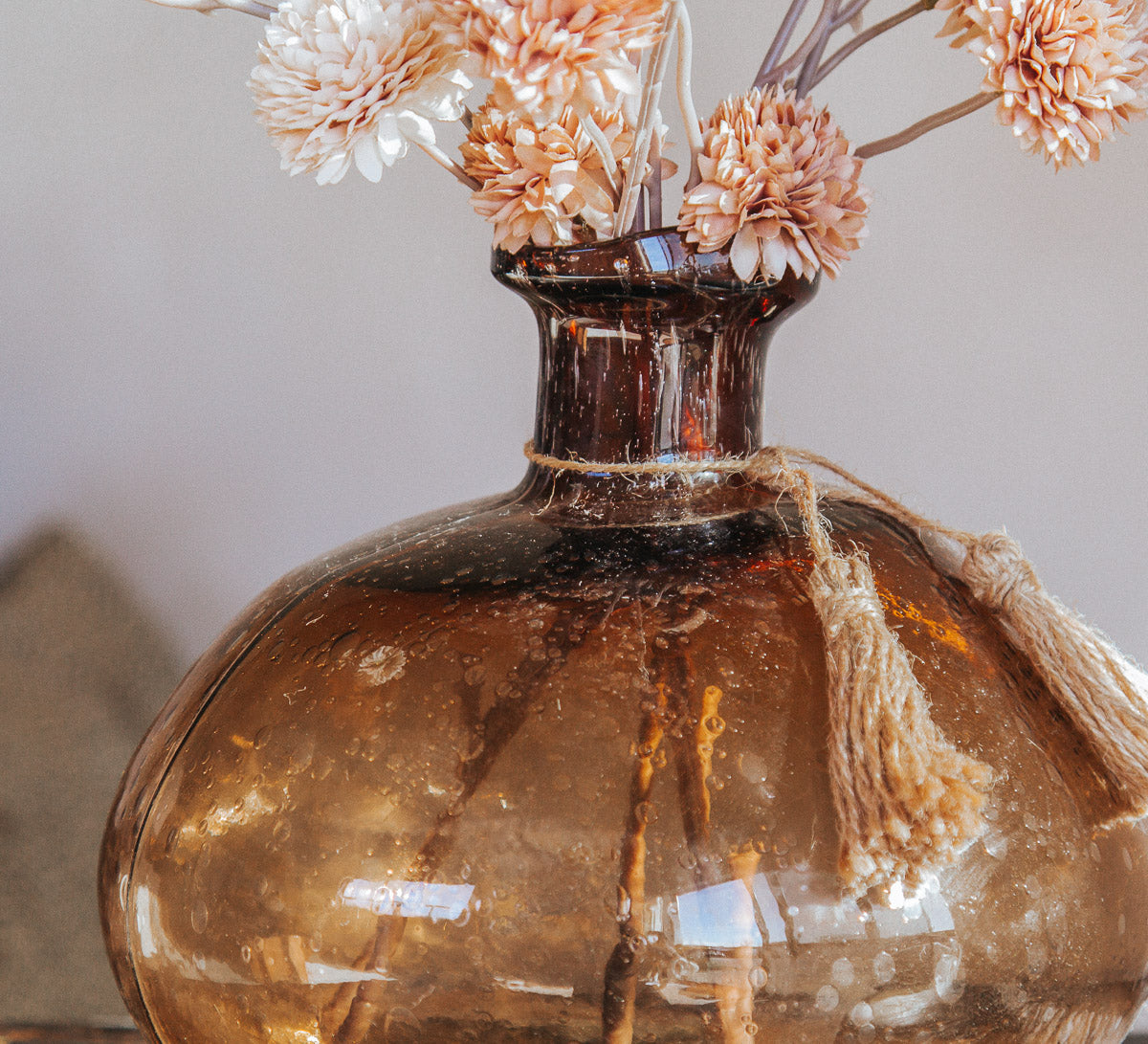 designer boho amber brown recycled glass vase handmade by madam stoltz