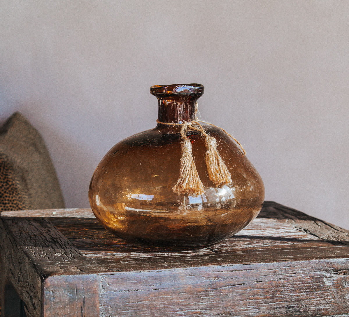 designer boho amber brown recycled glass vase handmade by madam stoltz