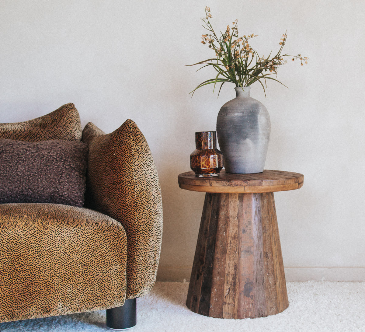 Solid reclaimed timber with a warm natural finish
Chunky rounded form with unique grain and character
Each piece has its own variations and markings