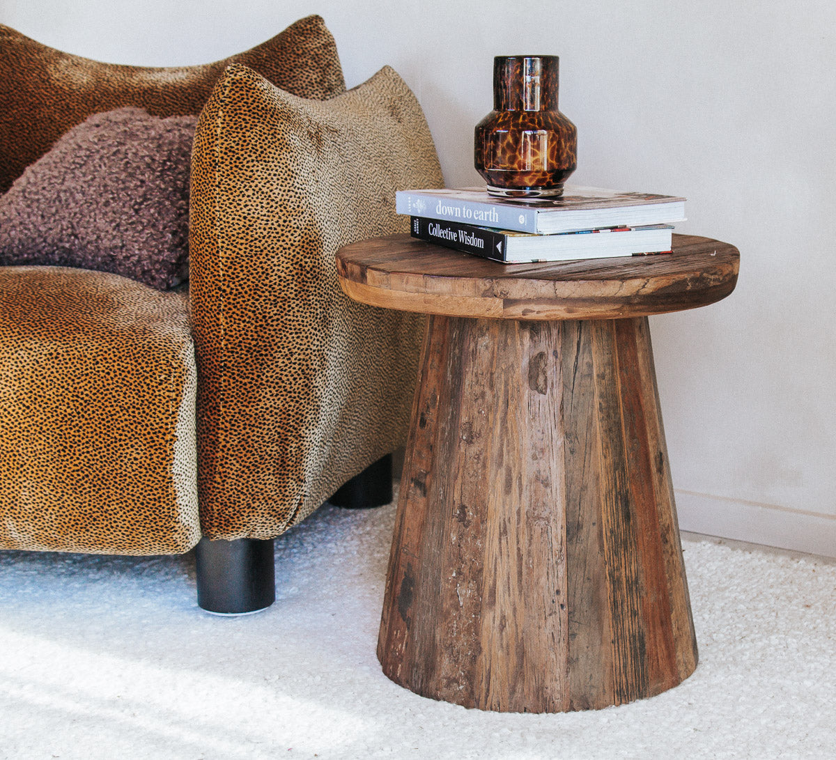 Solid reclaimed timber with a warm natural finish
Chunky rounded form with unique grain and character
Each piece has its own variations and markings