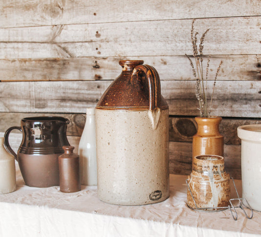 vintage boho home decor antique  stone crock storage jar