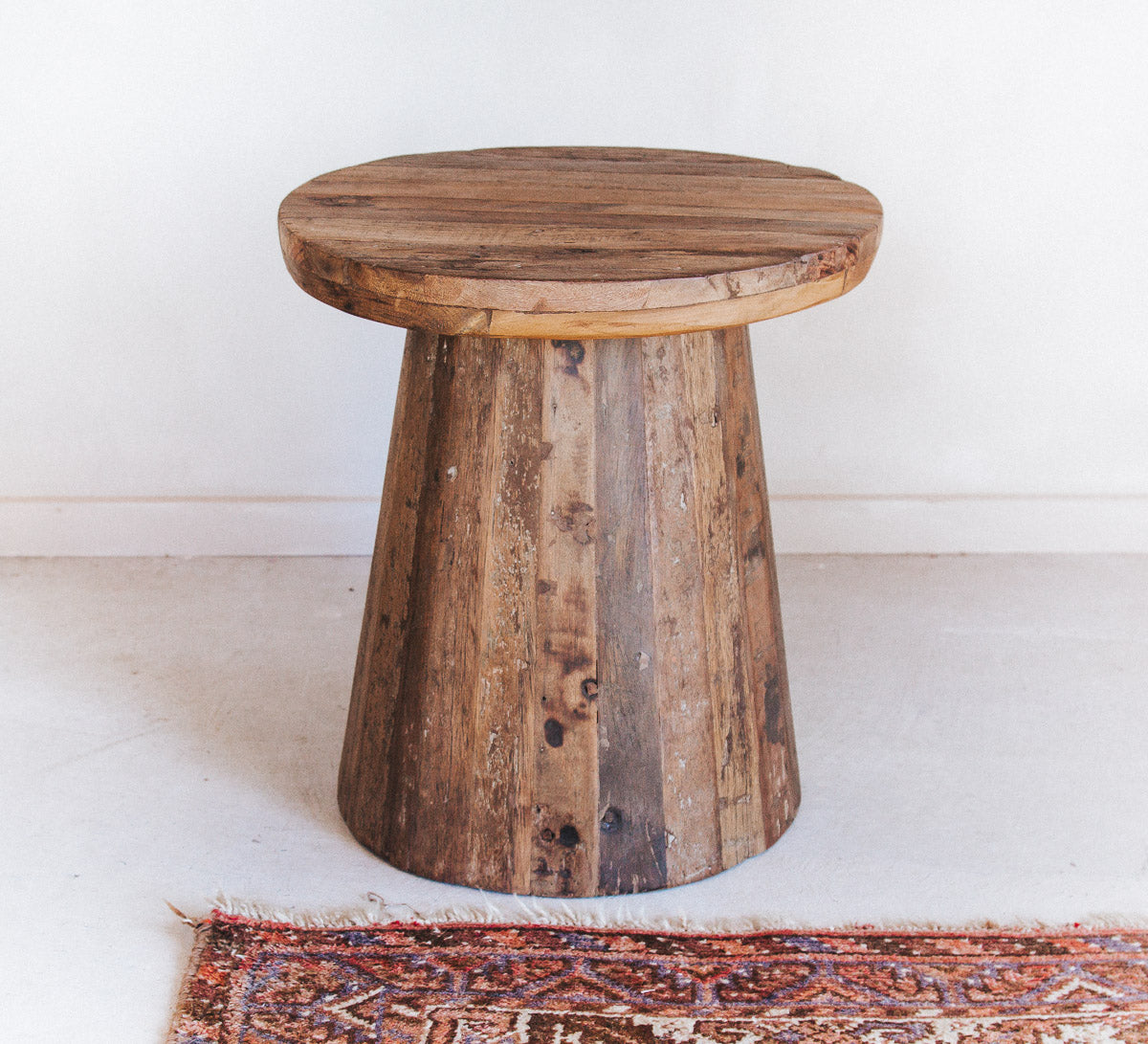 Solid reclaimed timber with a warm natural finish
Chunky rounded form with unique grain and character
Each piece has its own variations and markings