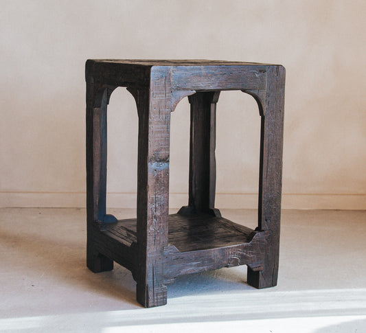 rustic  designer boho reclaimed wooden chunky side table with magazine rack holder 