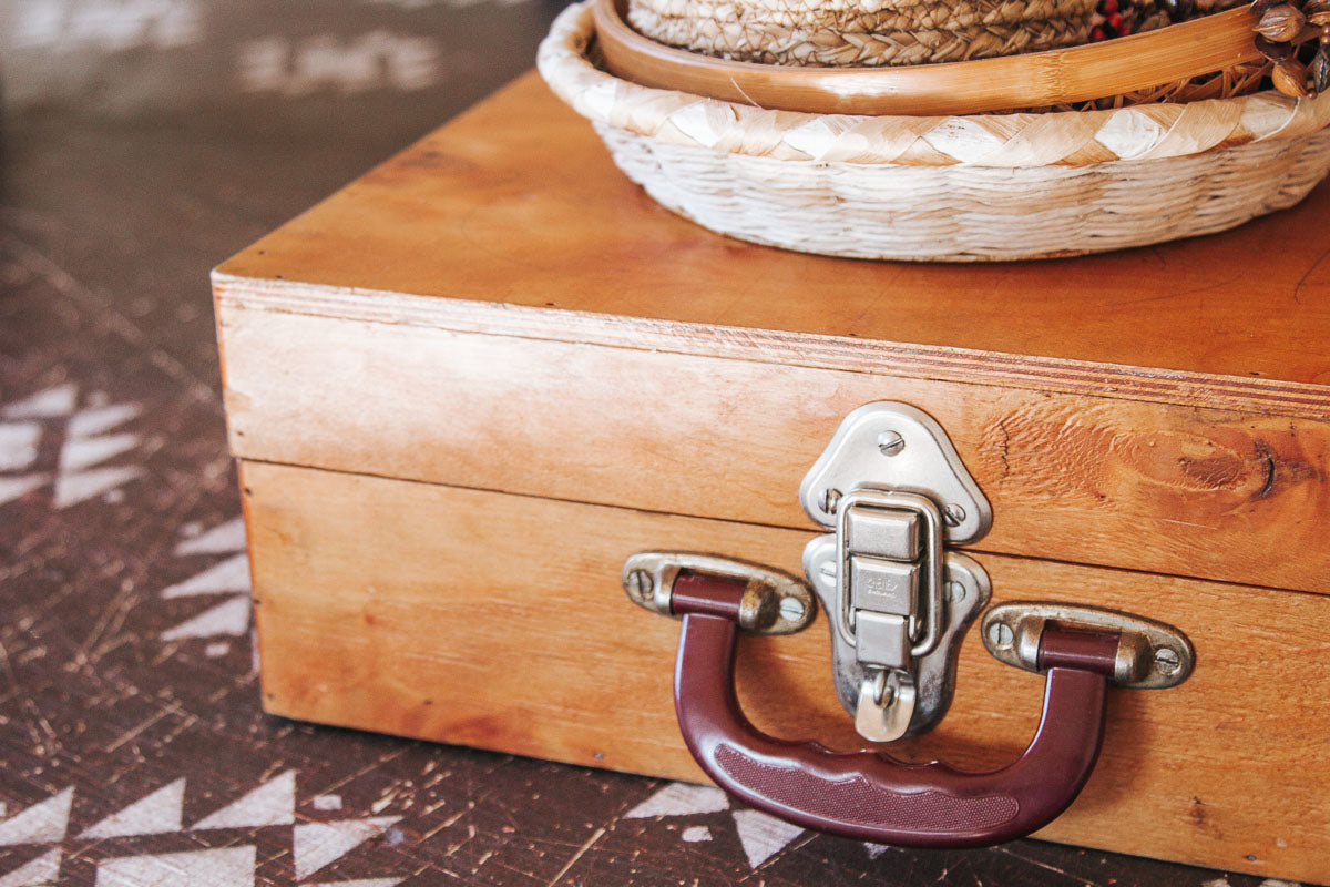 vintage antique wooden storage box suitcase