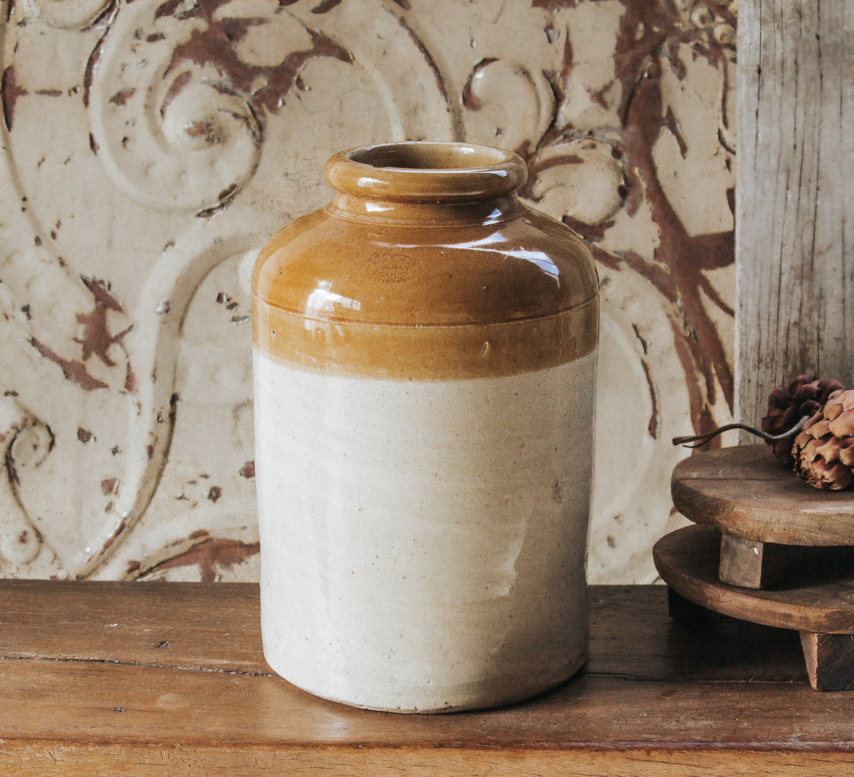 vintage boho retro large stone crock storage jar vase
