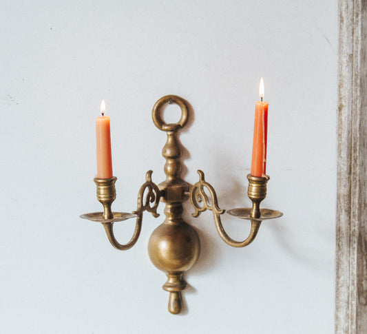 vintage brass wall hun candle holder with scroll