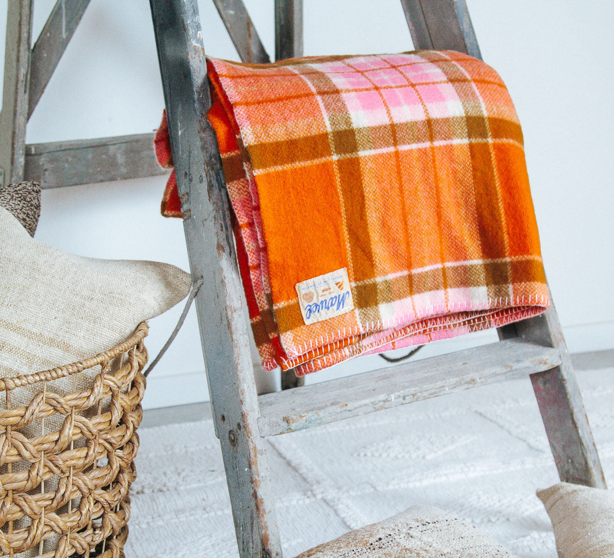 vintage retro boho woollen blanket throw made in NZ by Onehunga mosgiel dunedin