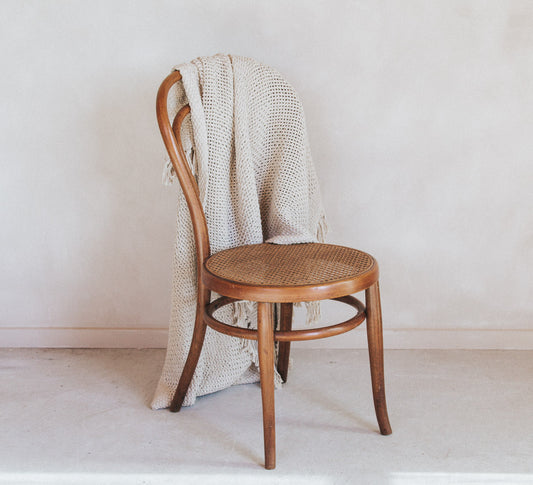 Vintage antique boho style wooden bentwood dining chair with rattan seat