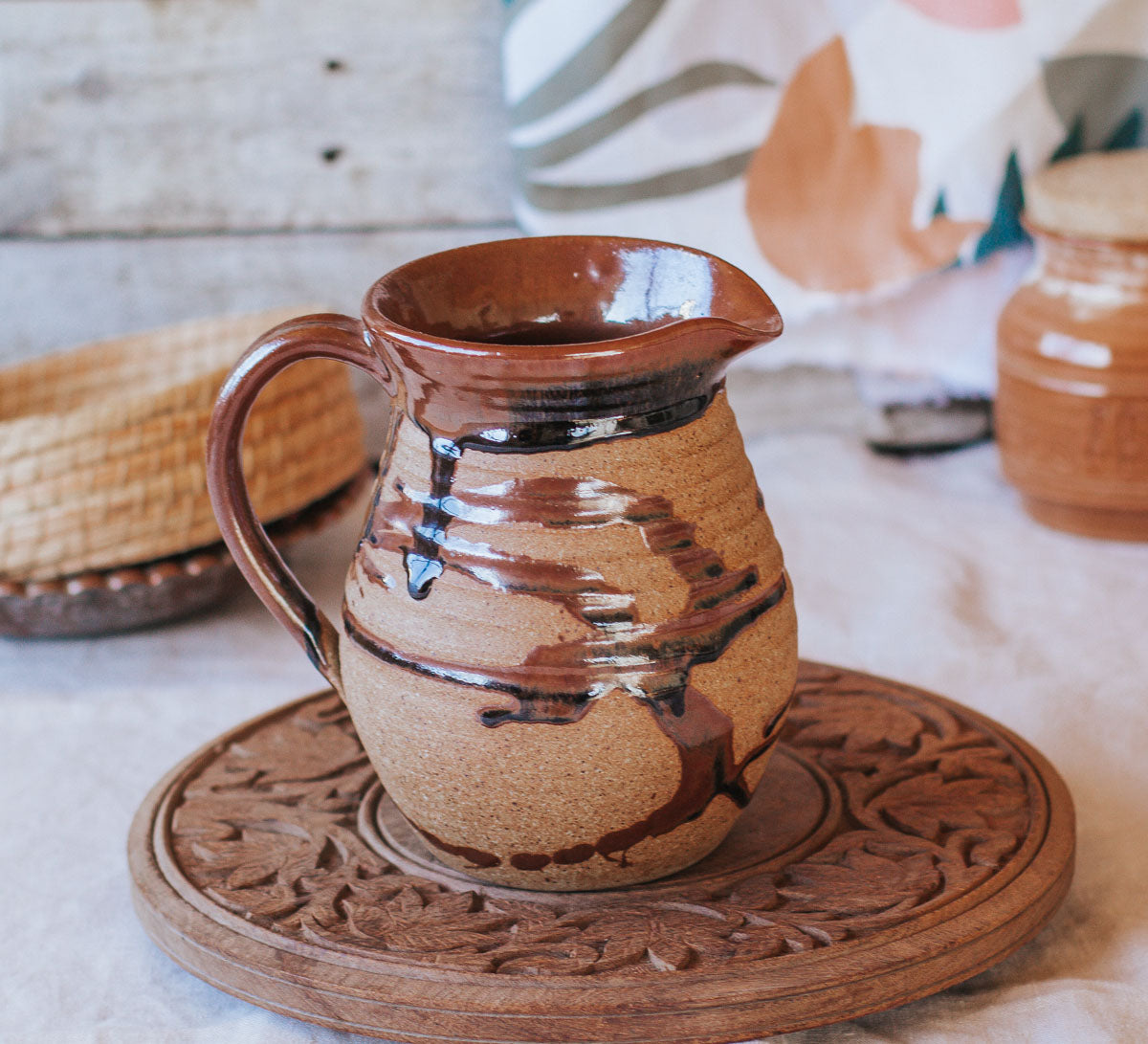 vintage boho pottery jug