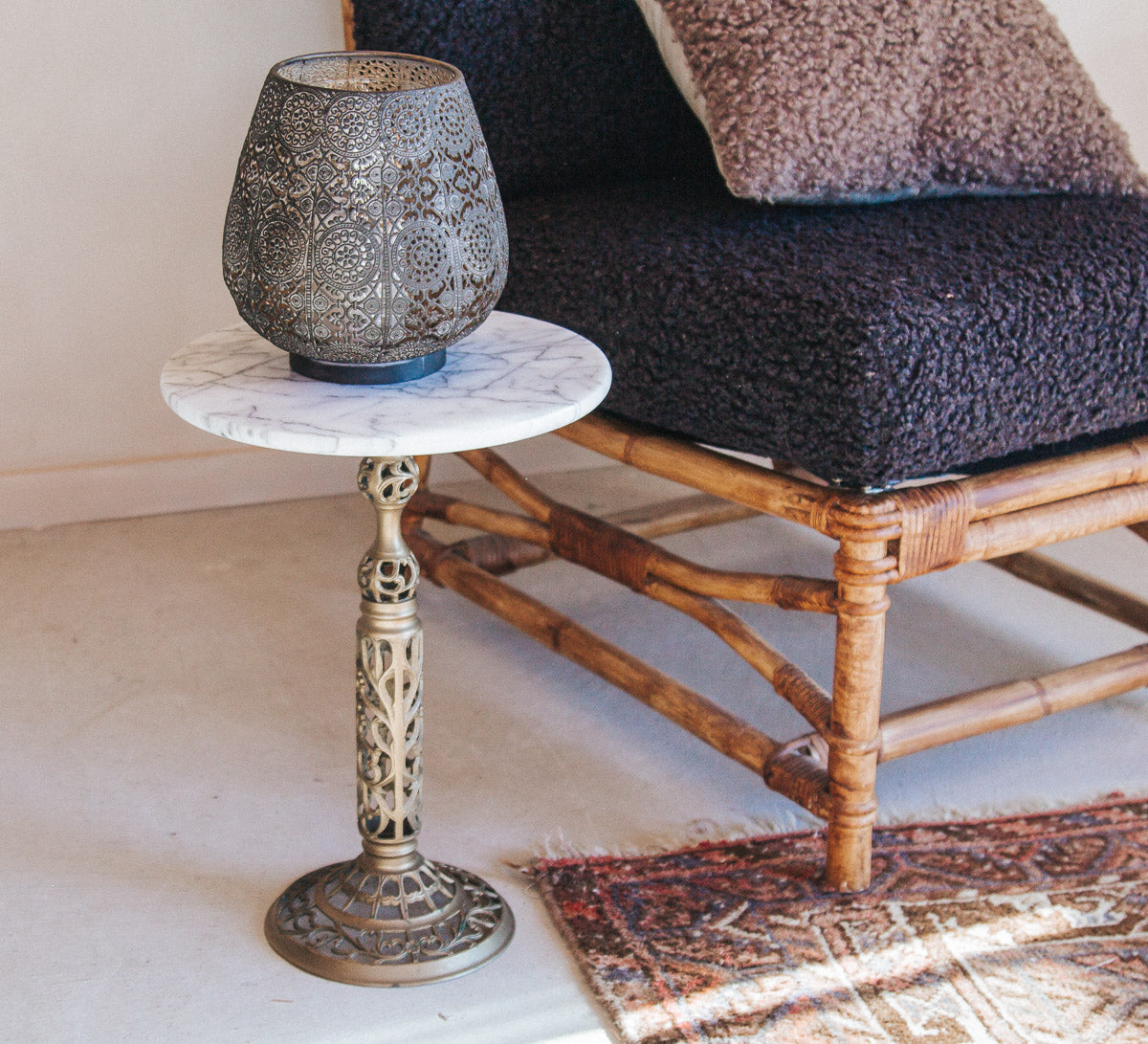 vintage boho marble and brass side table