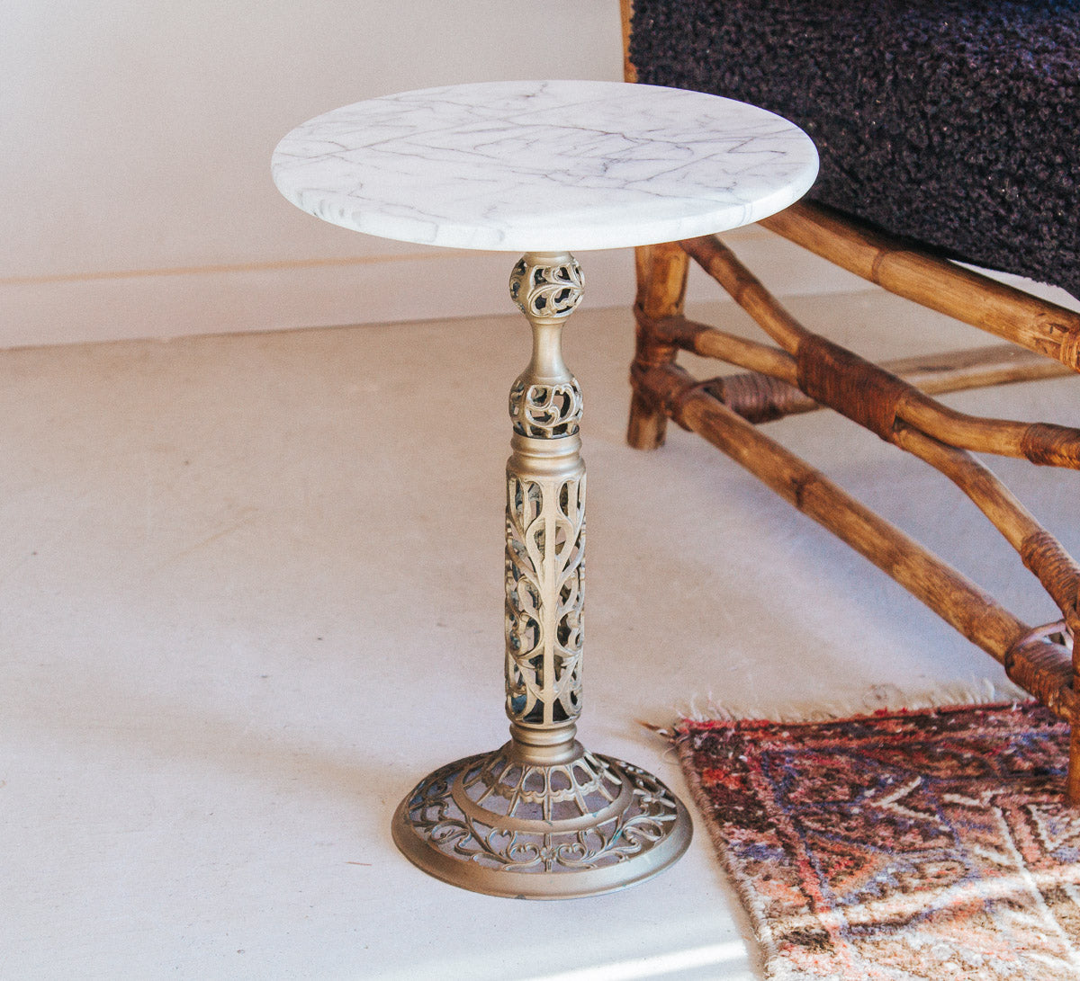 vintage boho marble and brass side table