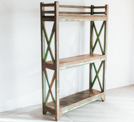 vintage boho wooden recycled timber bakers shelf rack shelving