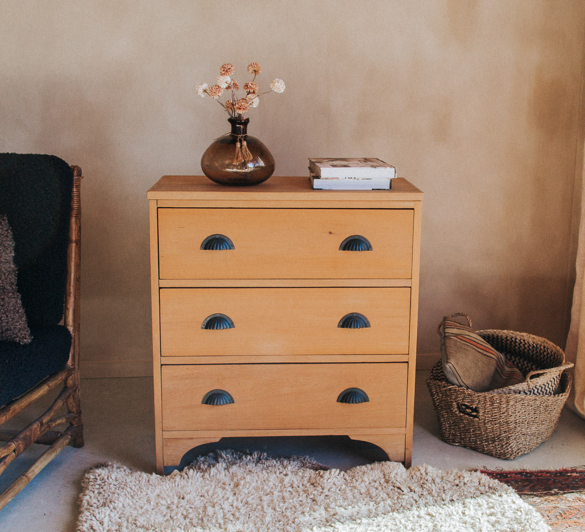 vintage boho antique rimu sideboard dresser with metal pull handles