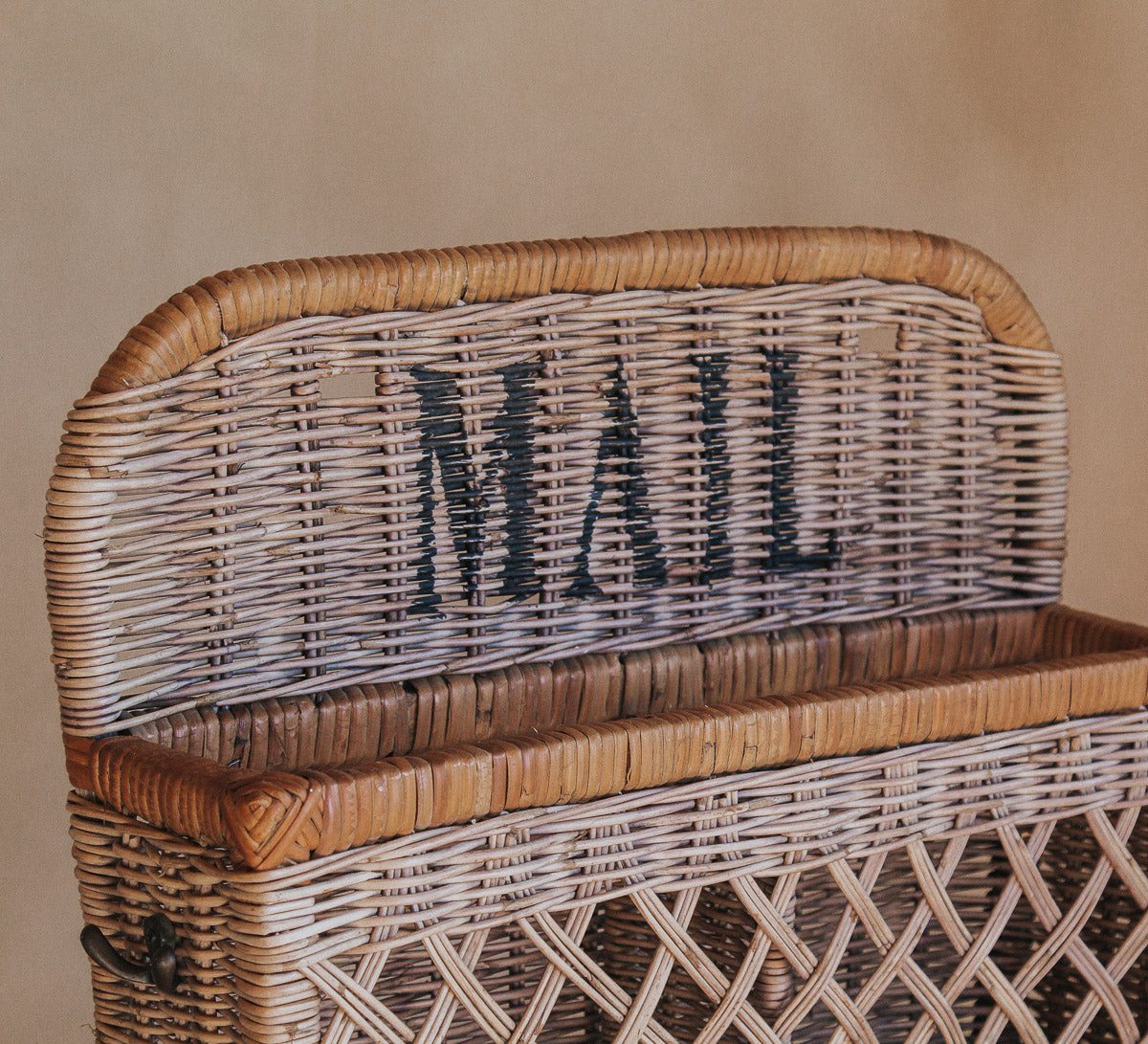 vintage boho cane rattan mail storage basket