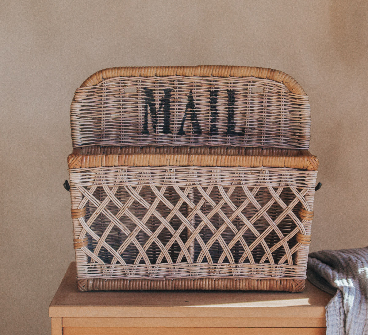 vintage boho cane rattan mail storage basket