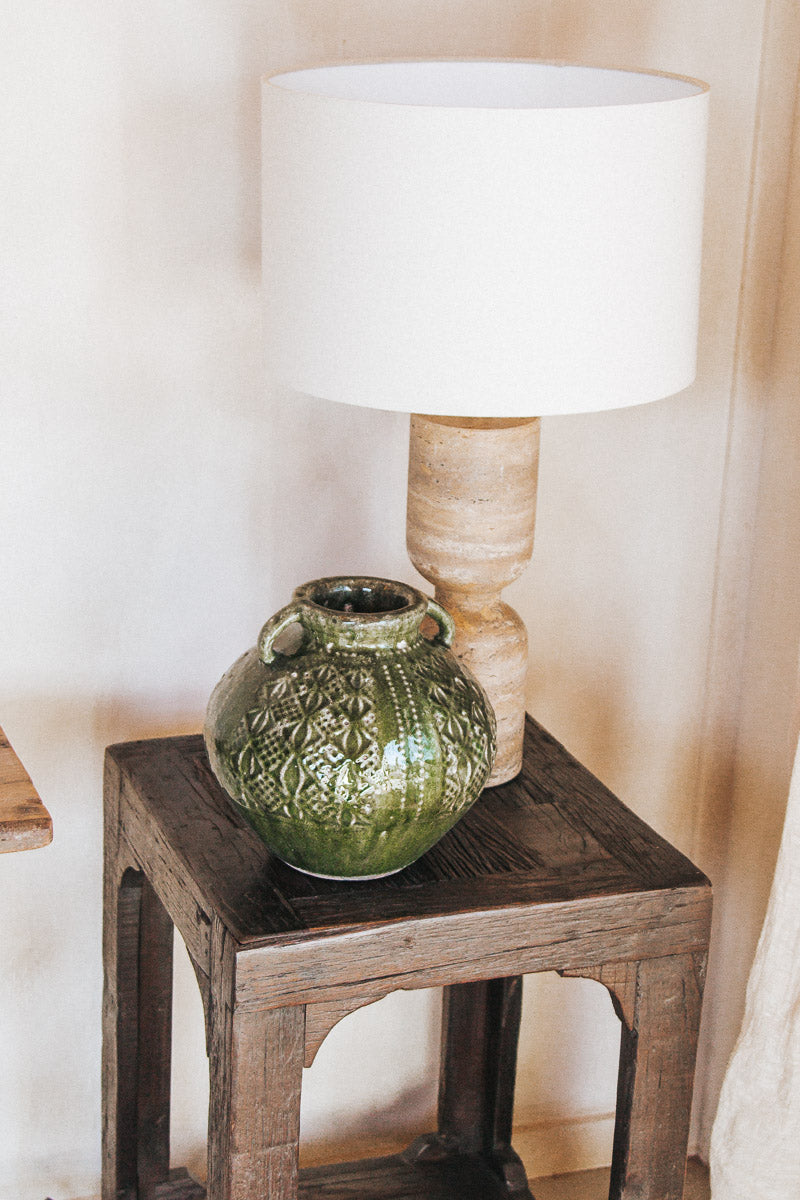 siracusa earthy textured boho designer style urn in an olive green glaze