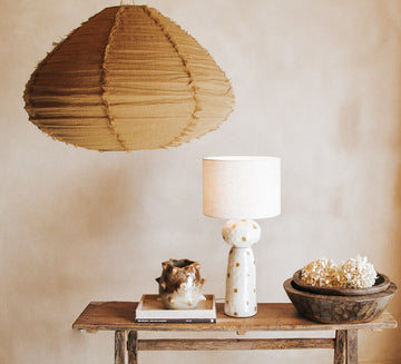 boho halo round 60cm fringed linen designer lightshade pendant light bamboo and natural linen bronze gold  fabric