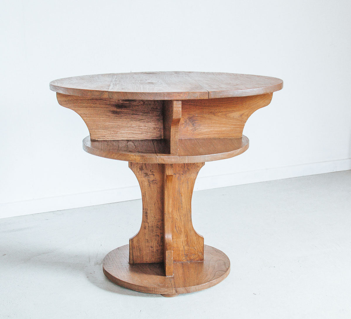 vintage boho solid oak wood round coffee table