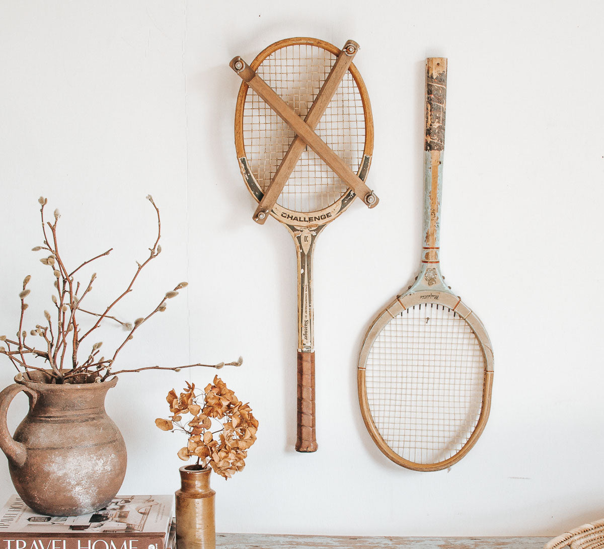 vintage boho wooden tennis rackets