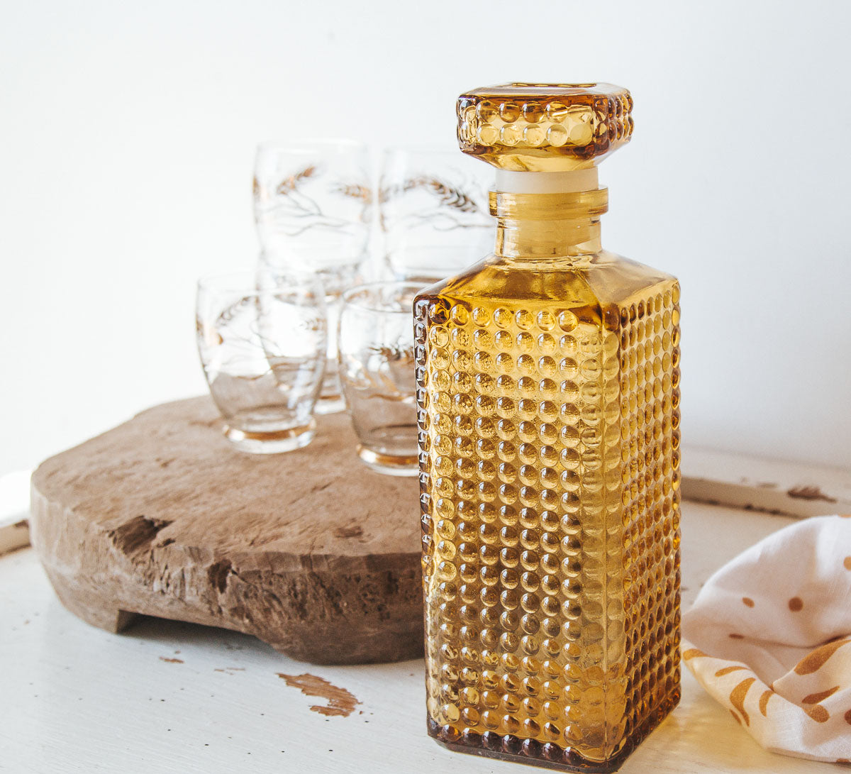 vintage boho bohemian hobnail bubble ambergold whiskey decanter