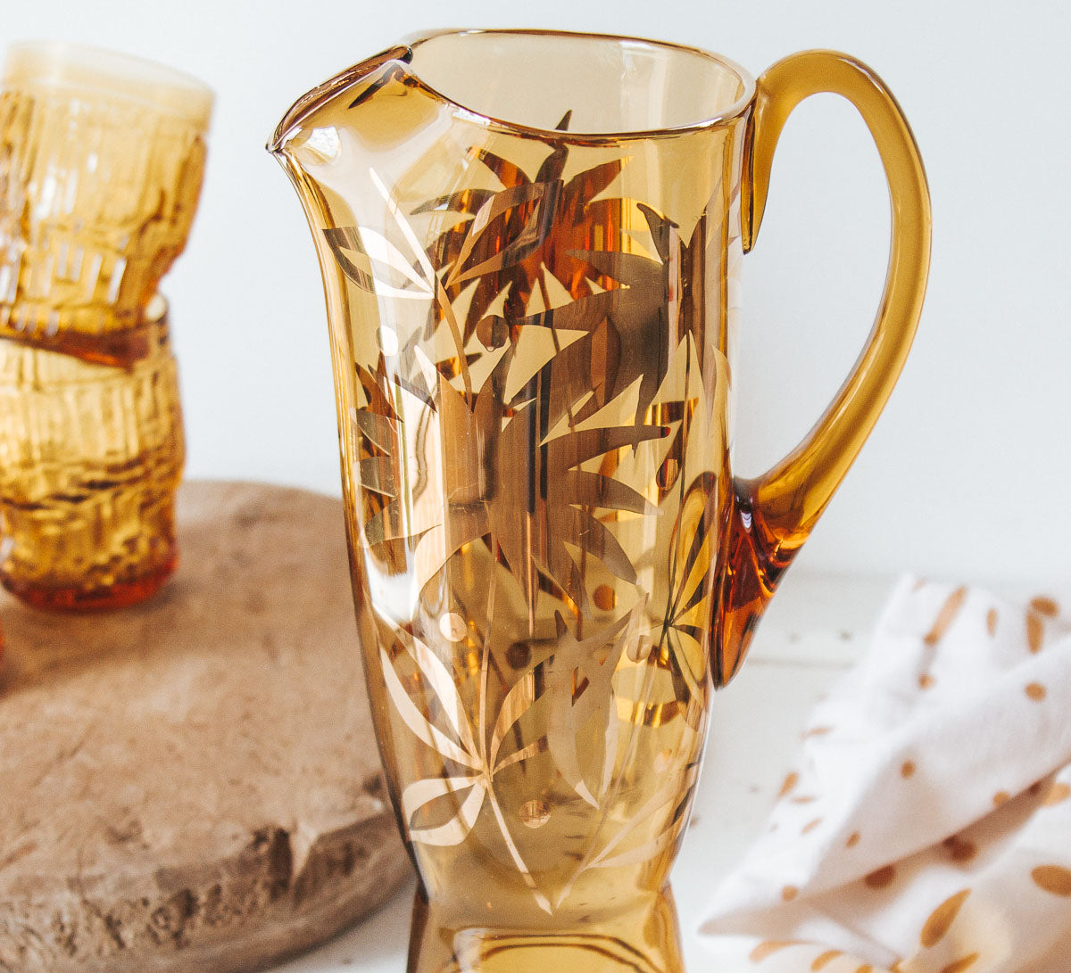 vintage bohemia ambergold tall glass jug