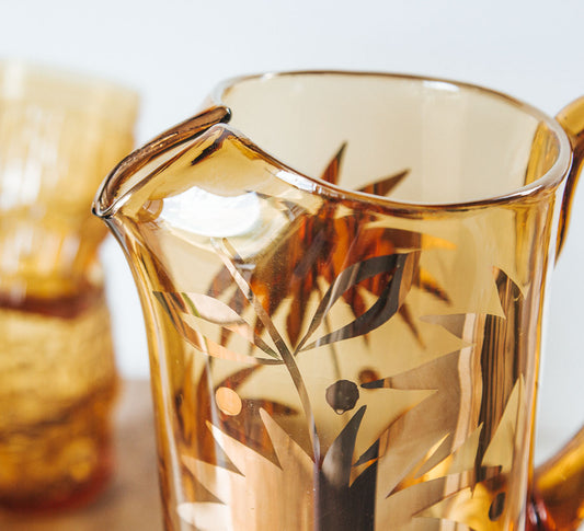 vintage bohemia ambergold tall glass jug