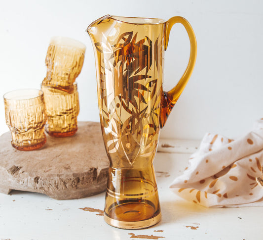 vintage bohemia ambergold tall glass jug