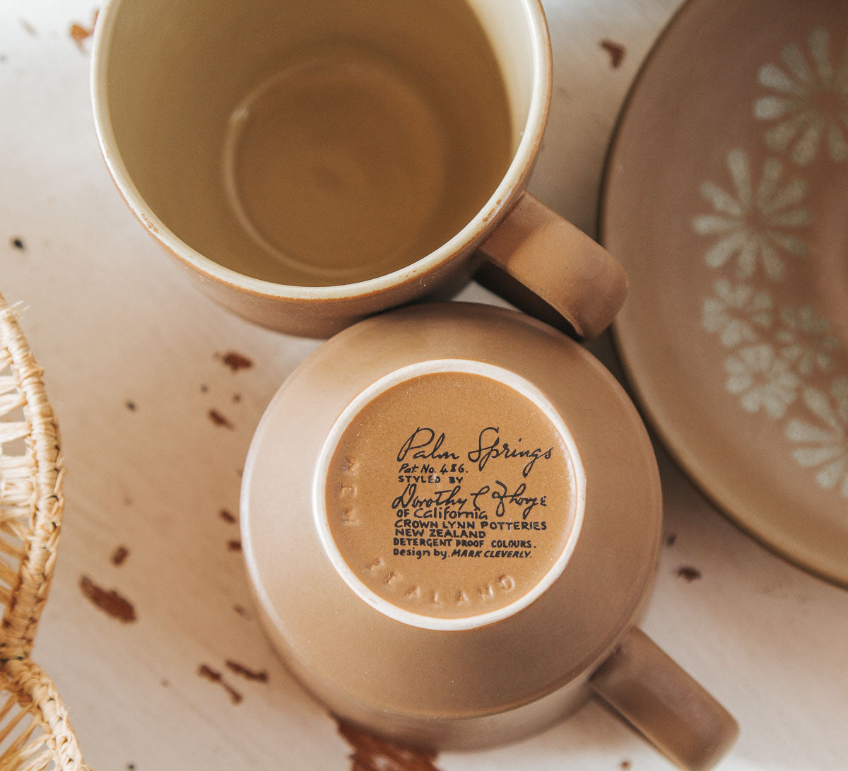 vintage boho nz crown lynn palm springs coffee mug cups and saucers