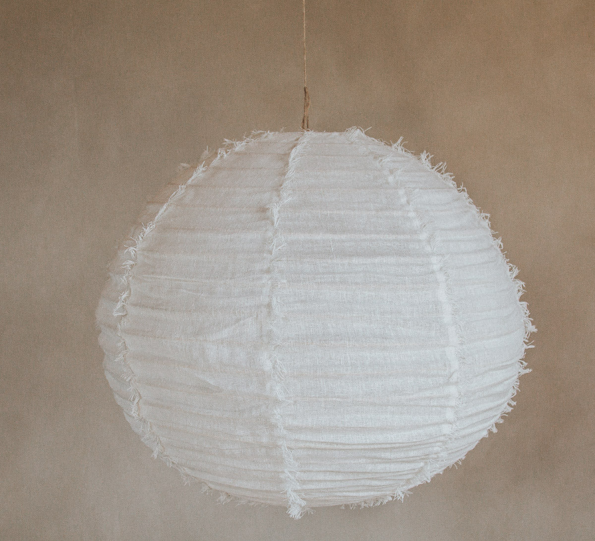 boho halo round 60cm fringed linen designer lightshade pendant light bamboo and natural linen fabric